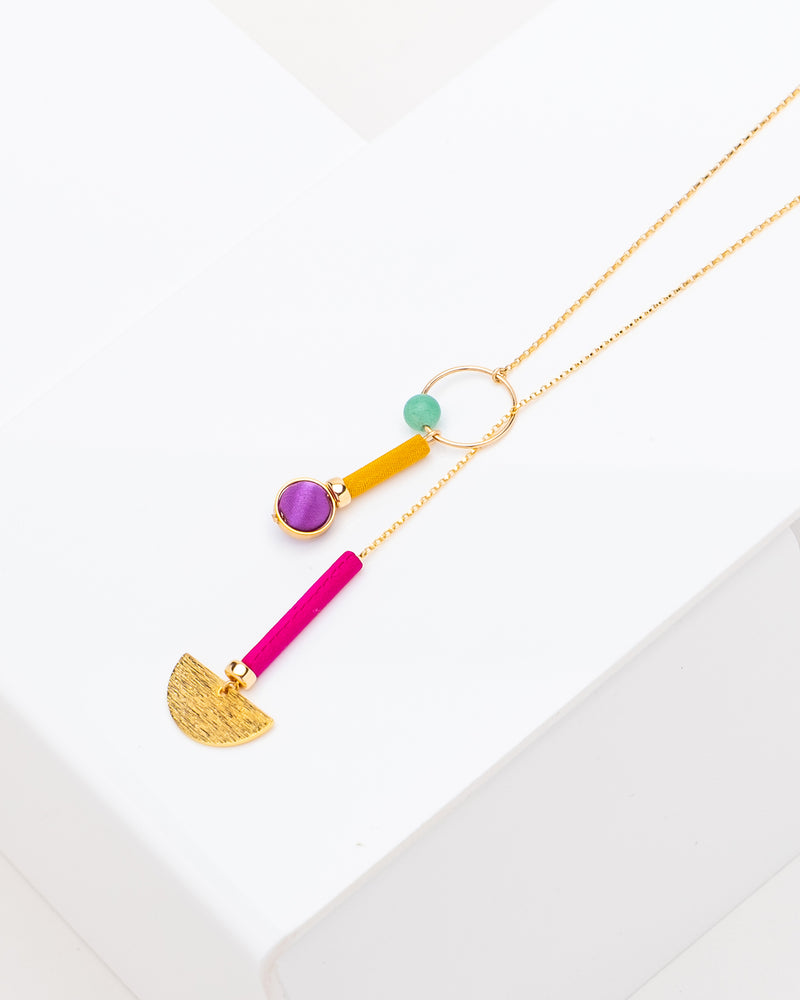 Lumi Lariat Gold Necklace In Magenta Brights