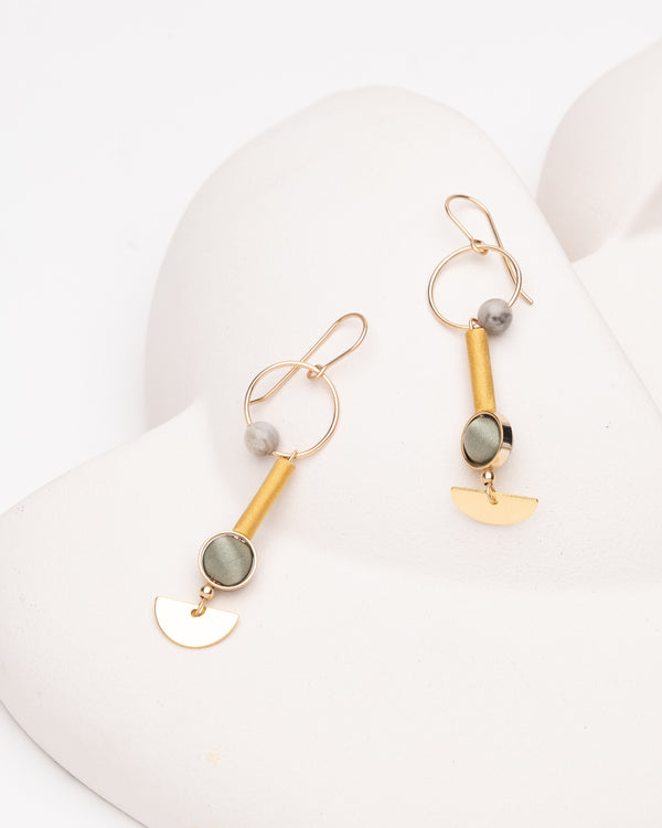 Jets Earrings Gold Ochre / Sage